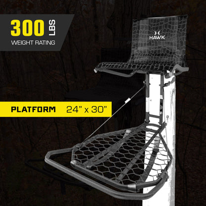 Hawk Kickback LVL Hang On Tree Stand with Footrest & Set of 3 Climbing Sticks