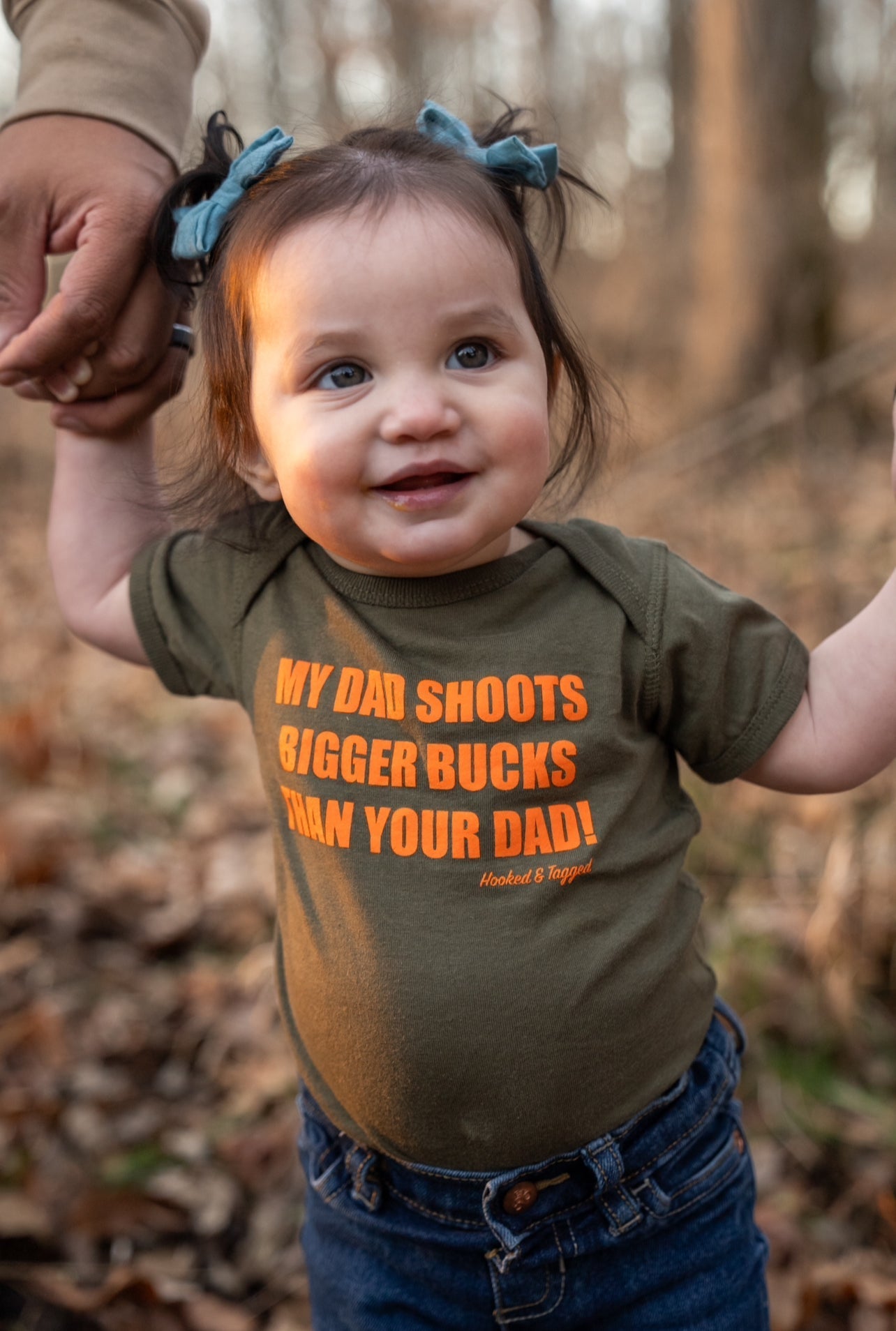 Hooked & Tagged - "My Dad Shoots Bigger Bucks Than Your Dad" Onesie - Angler's Pro Tackle & Outdoors