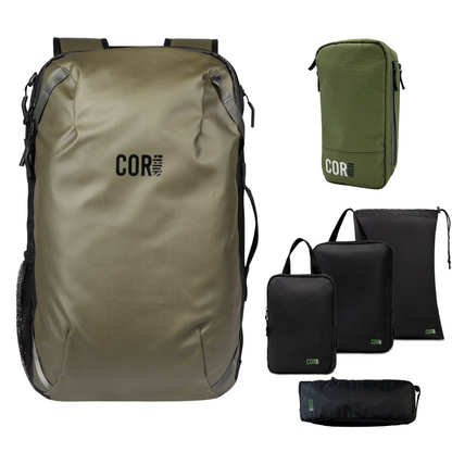 COR Surf Island Hopper Travel Bundle - Backpack + Toiletry Bag + Compression Packing Cubes with YKK