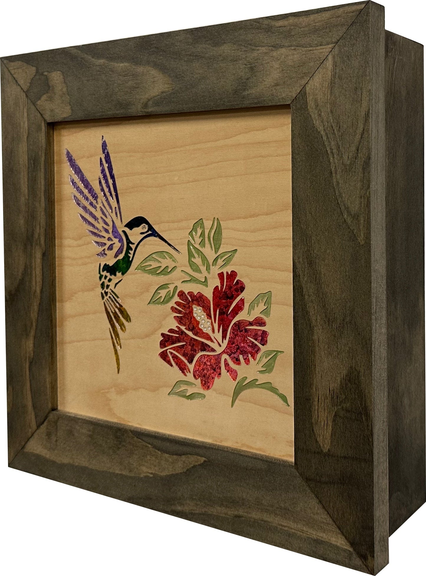 Bellewood Designs - Wooden Gun Safe with Hummingbird and Hibiscus