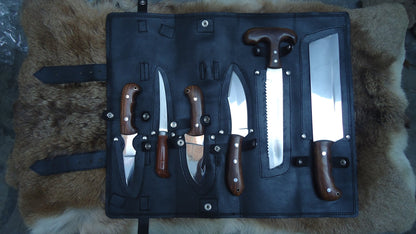 KBS Knives Game Processing Kit – 6-Piece Rosewood Handle Knife Set with Leather Roll