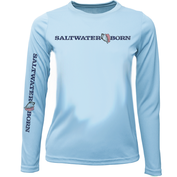 Saltwater Born Key West, FL Saltwater Born Linear Logo Girl's Long Sleeve UPF 50+ Dry-Fit Shirt