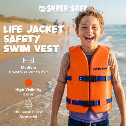 TRC Recreation Super Soft Child Life Jacket Swim Vest, Medium, Sunset Orange