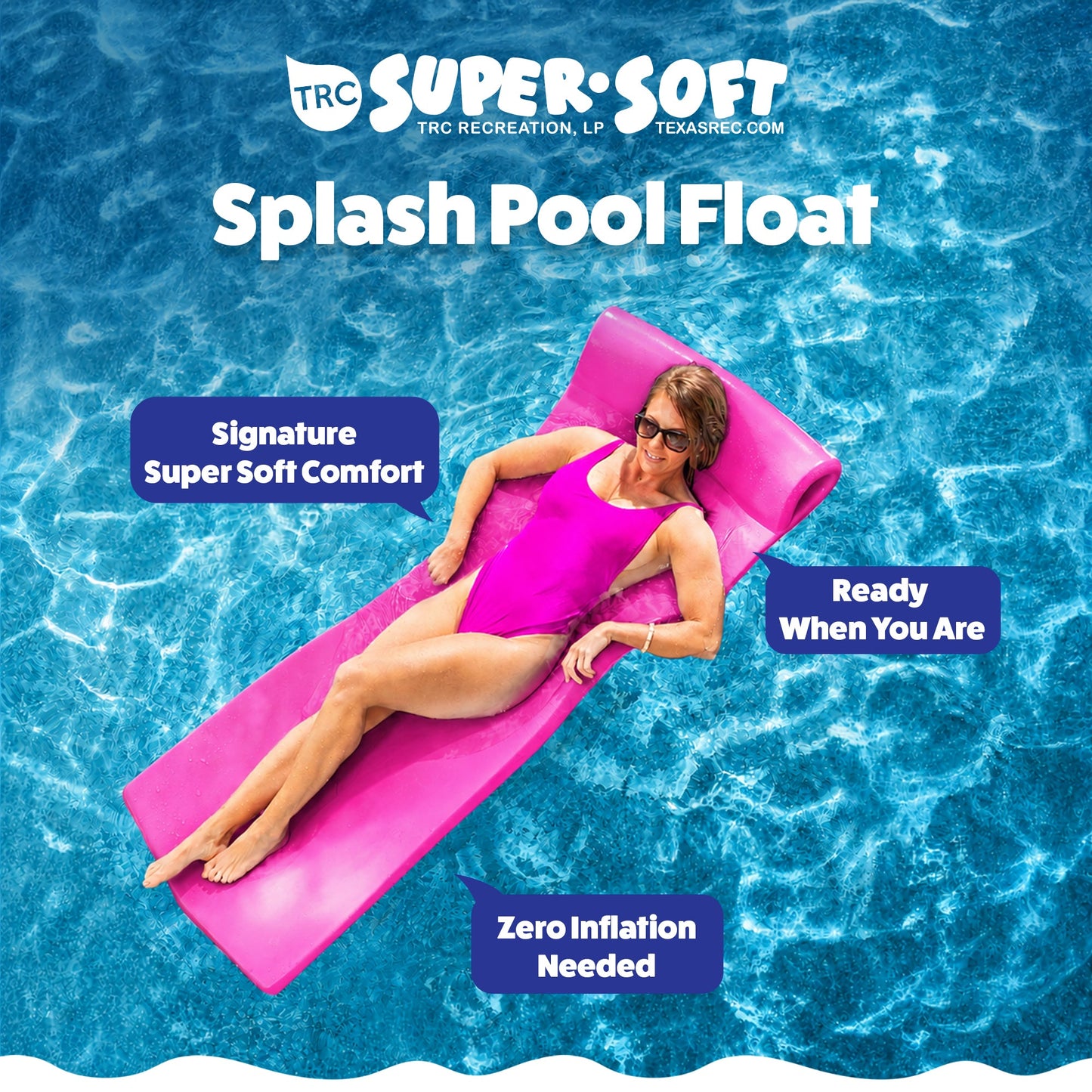 TRC Recreation Splash 1.25" Thick Foam Swimming Pool Float Mat, Flamingo Pink