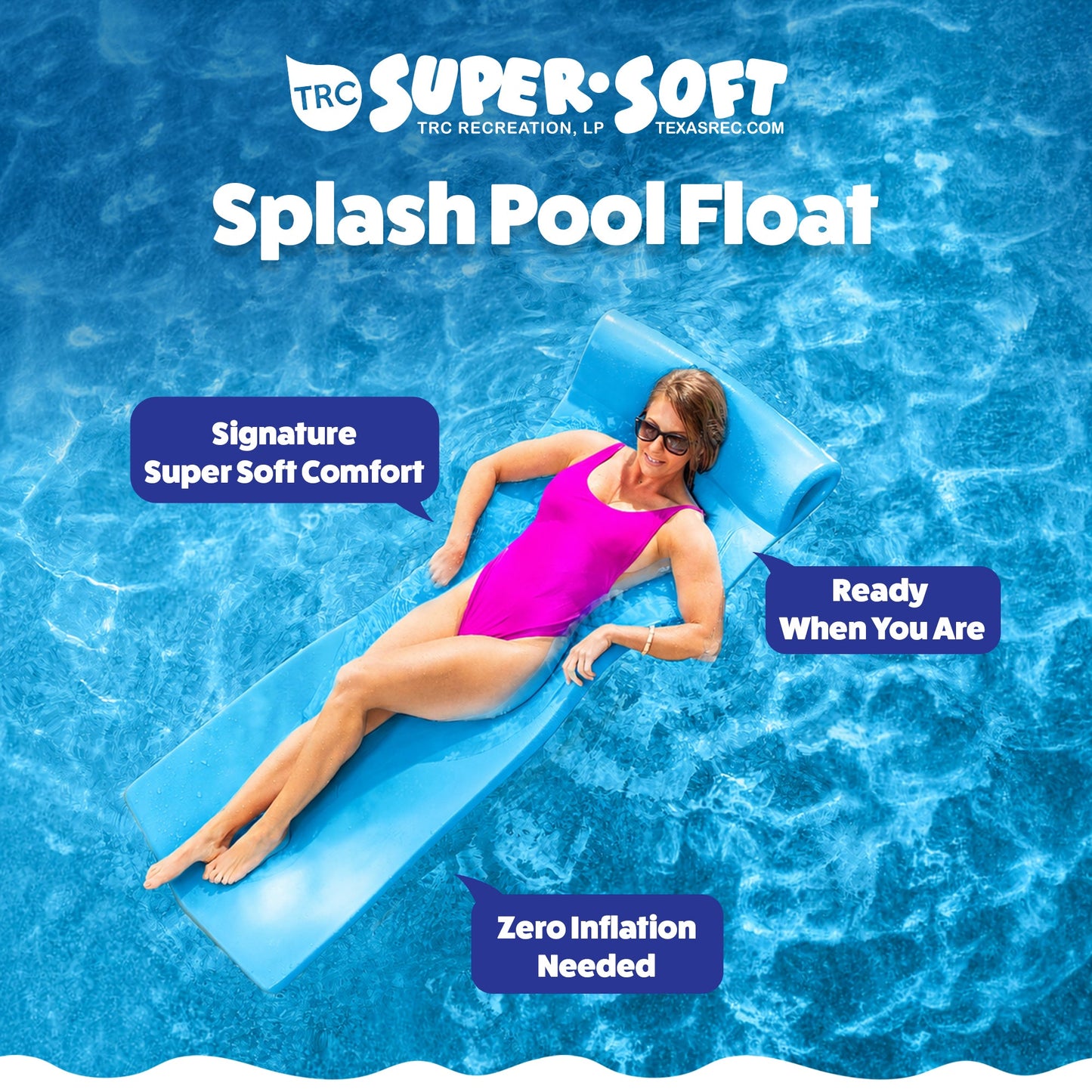 TRC Recreation Splash 70" Foam Lounger Pool Raft, Flamingo Pink with Blue Float