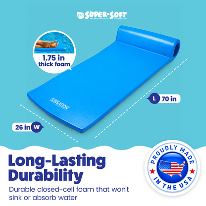 TRC Recreation Sunsation 1.75" Thick Foam Lounger Raft Pool Float, Bahama Blue