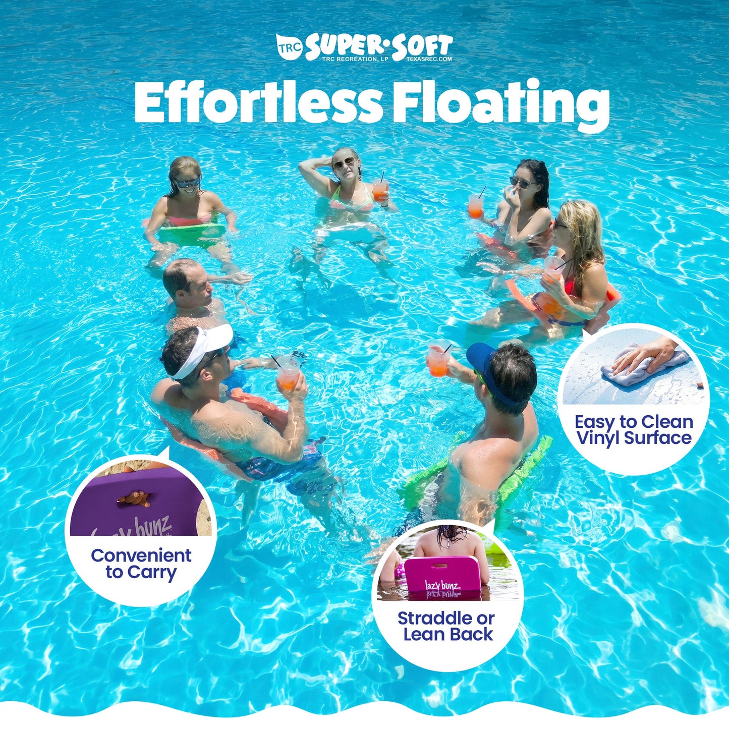 TRC Recreation Lazy Bunz Foam Water Saddle Swimming Pool Float, Marina Blue