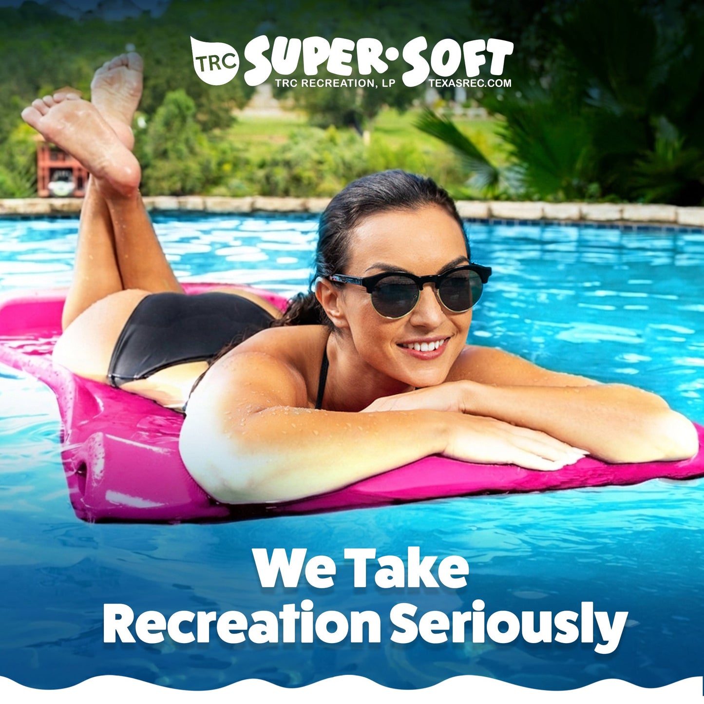 TRC Recreation Splash 1.25" Thick Foam Swimming Pool Float Mat, Flamingo Pink