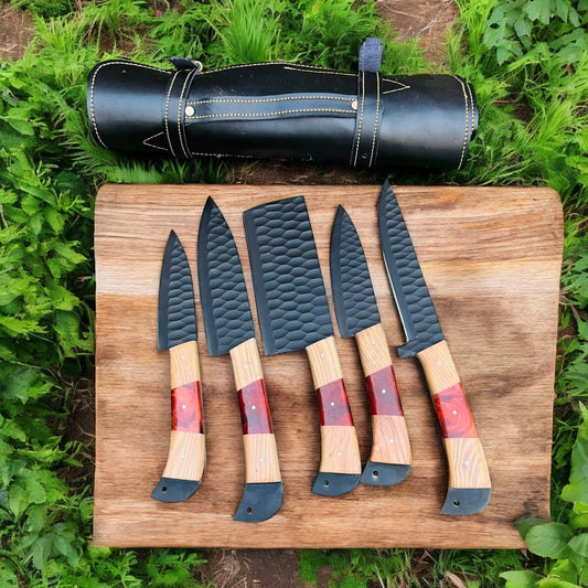 KBS Knives Premium Custom Kitchen Knives Set - Hand Forged & Olivewood Handles