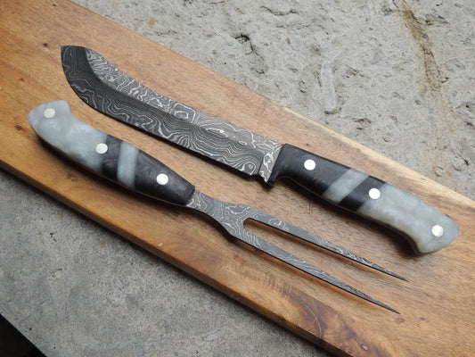 KBS Knives DAMASCUS STEEL STEAK AND FORK KNIFE SET