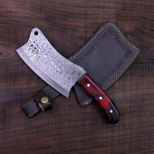 KBS Knives FULL TANG CUSTOM HANDMADE DAMASCUS STEEL CLEAVER KNIFE