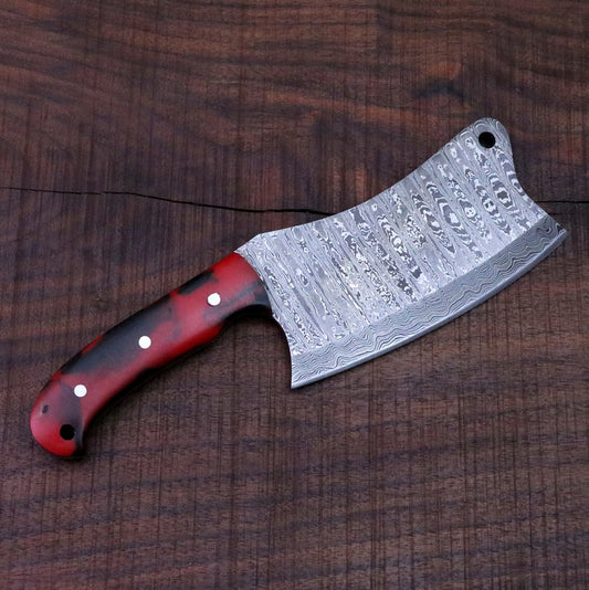 KBS Knives FULL TANG CUSTOM HANDMADE DAMASCUS STEEL CLEAVER KNIFE