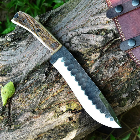 KBS Knives Frontier Survival Camping Knife – 12" Custom Handmade High Carbon Forged Steel Blade with Antler Horn Handle