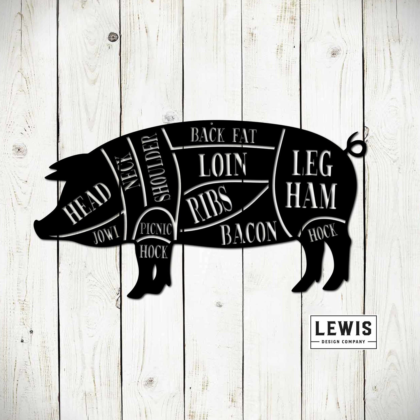 Lewis Design Co Pig Pork BBQ Metal Sign, Cuts of Meat Pig Sign, Smoker, Grilling, BBQ, Barbeque