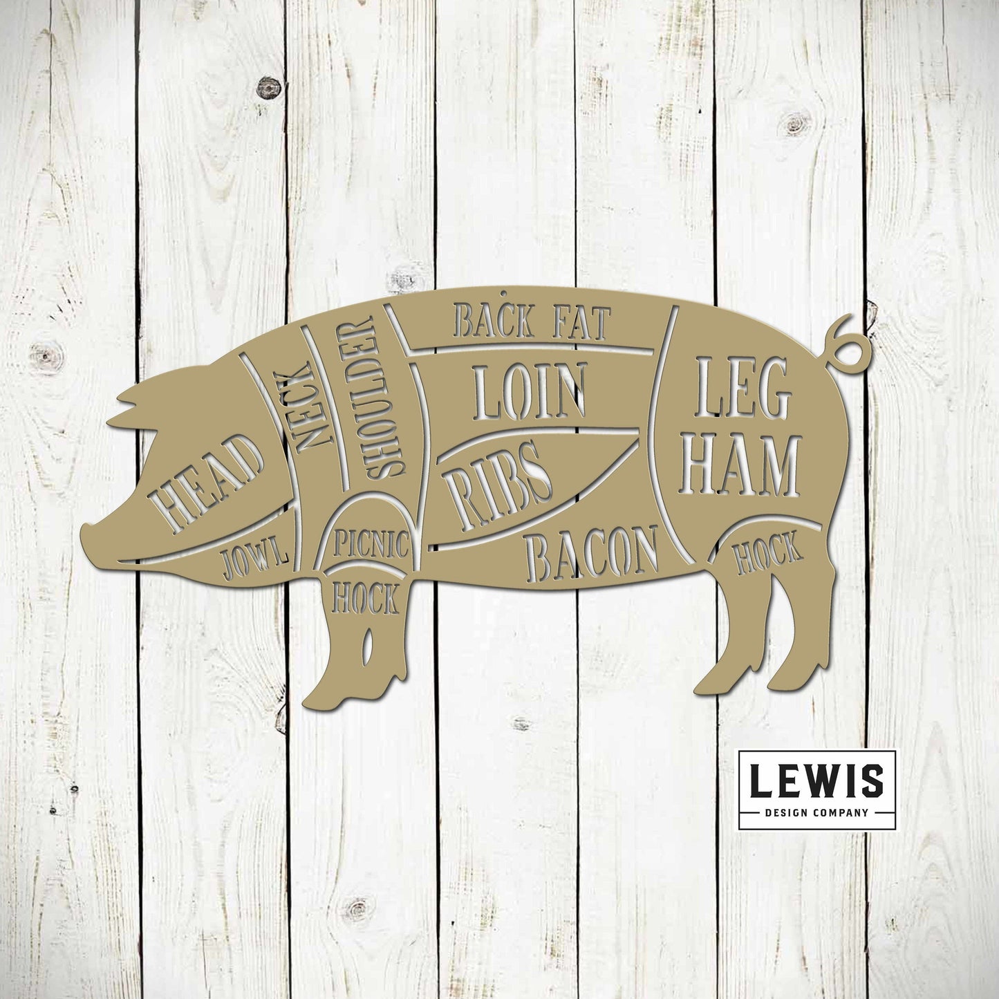 Lewis Design Co Pig Pork BBQ Metal Sign, Cuts of Meat Pig Sign, Smoker, Grilling, BBQ, Barbeque