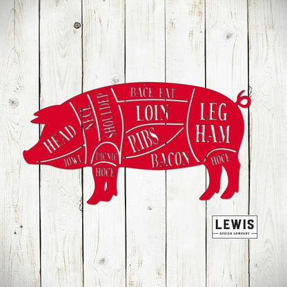 Lewis Design Co Pig Pork BBQ Metal Sign, Cuts of Meat Pig Sign, Smoker, Grilling, BBQ, Barbeque