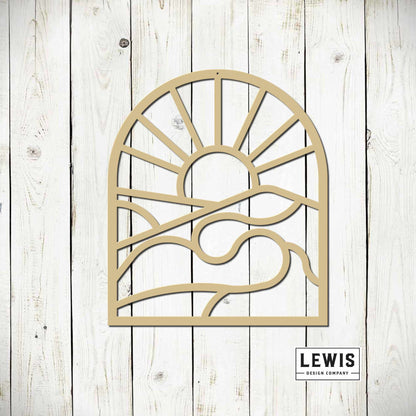 Lewis Design Co Mountain Sun and Waves Wall Art, Abstract Nature Metal Wall Art, Mountain River Decor, Abstract Decor, Abstract Landscape, Nature Wall Art