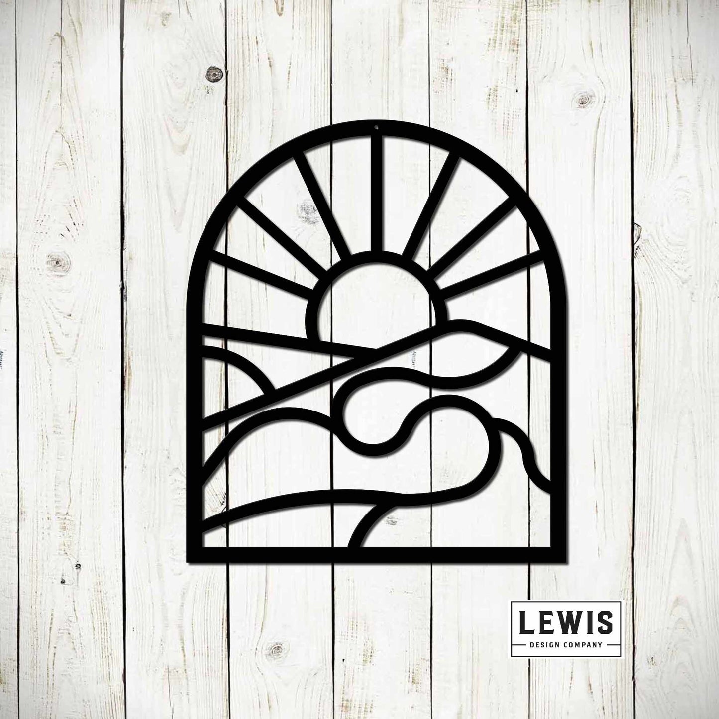Lewis Design Co Mountain Sun and Waves Wall Art, Abstract Nature Metal Wall Art, Mountain River Decor, Abstract Decor, Abstract Landscape, Nature Wall Art