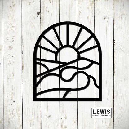 Lewis Design Co Mountain Sun and Waves Wall Art, Abstract Nature Metal Wall Art, Mountain River Decor, Abstract Decor, Abstract Landscape, Nature Wall Art