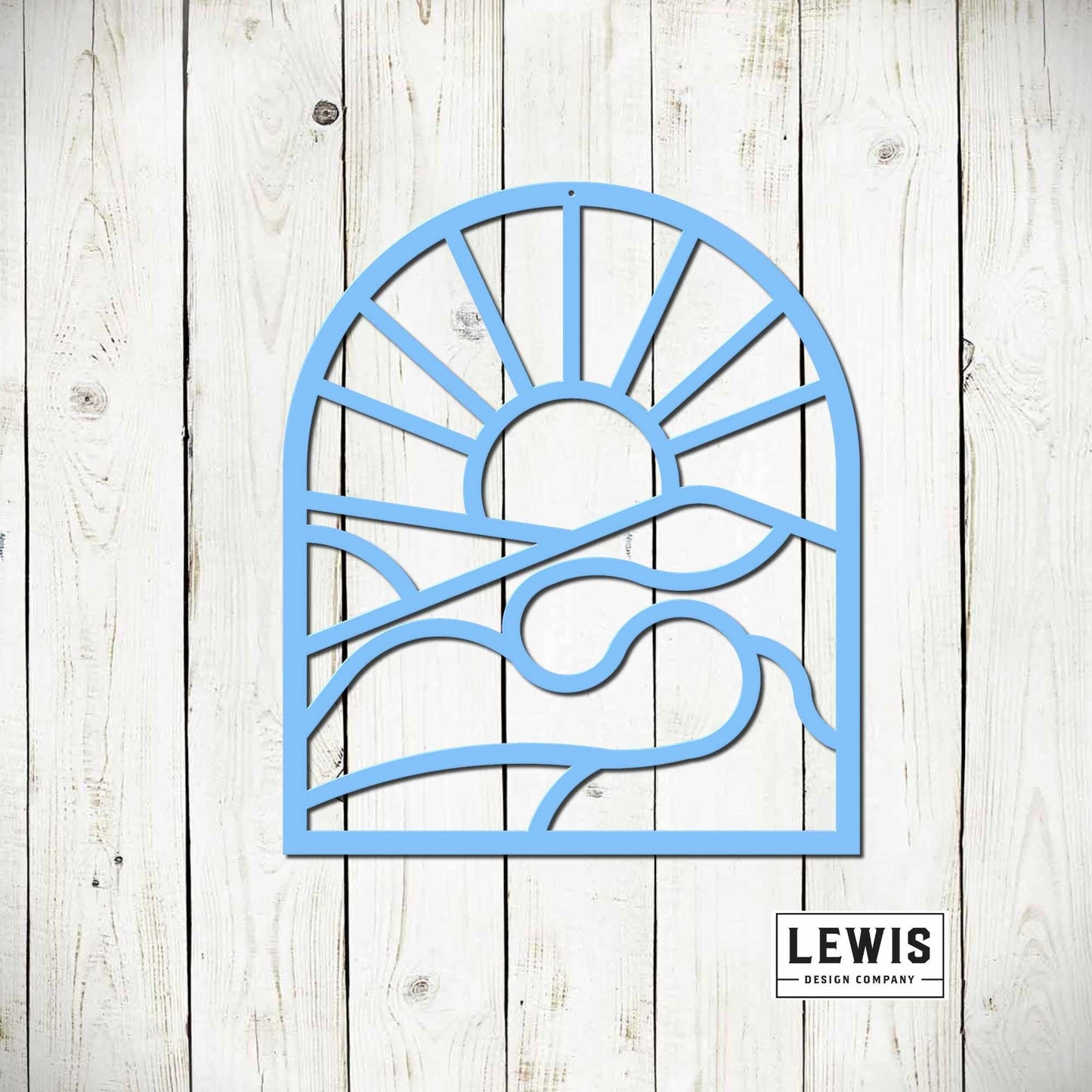 Lewis Design Co Mountain Sun and Waves Wall Art, Abstract Nature Metal Wall Art, Mountain River Decor, Abstract Decor, Abstract Landscape, Nature Wall Art