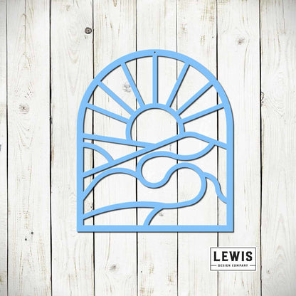 Lewis Design Co Mountain Sun and Waves Wall Art, Abstract Nature Metal Wall Art, Mountain River Decor, Abstract Decor, Abstract Landscape, Nature Wall Art
