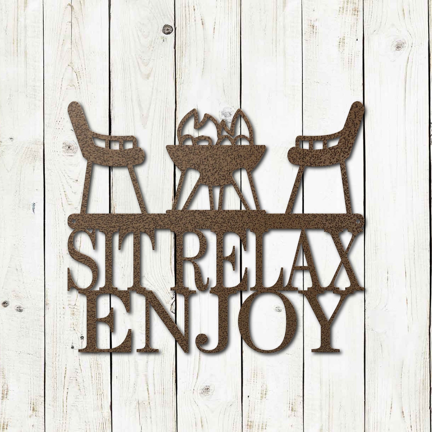 Lewis Design Co Sit, Relax, Enjoy Metal Wall Sign, Porch Decor, Patio Wall Art, Wall Decoration, Wall Decor