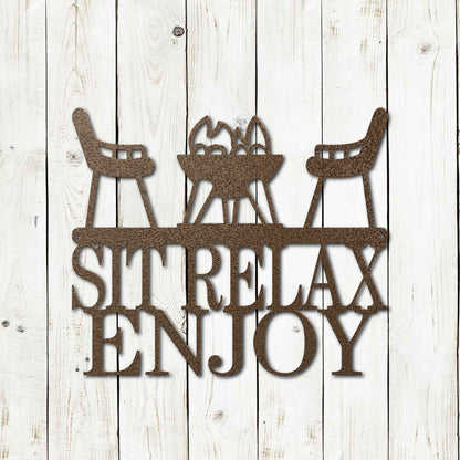 Lewis Design Co Sit, Relax, Enjoy Metal Wall Sign, Porch Decor, Patio Wall Art, Wall Decoration, Wall Decor