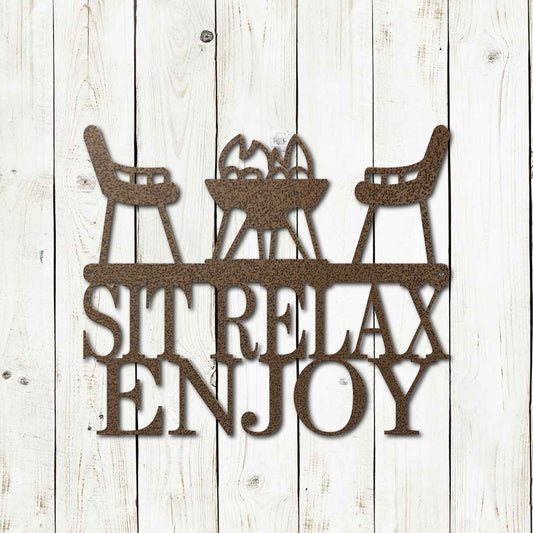 Lewis Design Co Sit, Relax, Enjoy Metal Wall Sign, Porch Decor, Patio Wall Art, Wall Decoration, Wall Decor