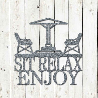 Lewis Design Co Sit, Relax, Enjoy Metal Wall Sign, Porch Decor, Patio Wall Art, Wall Decoration, Wall Decor