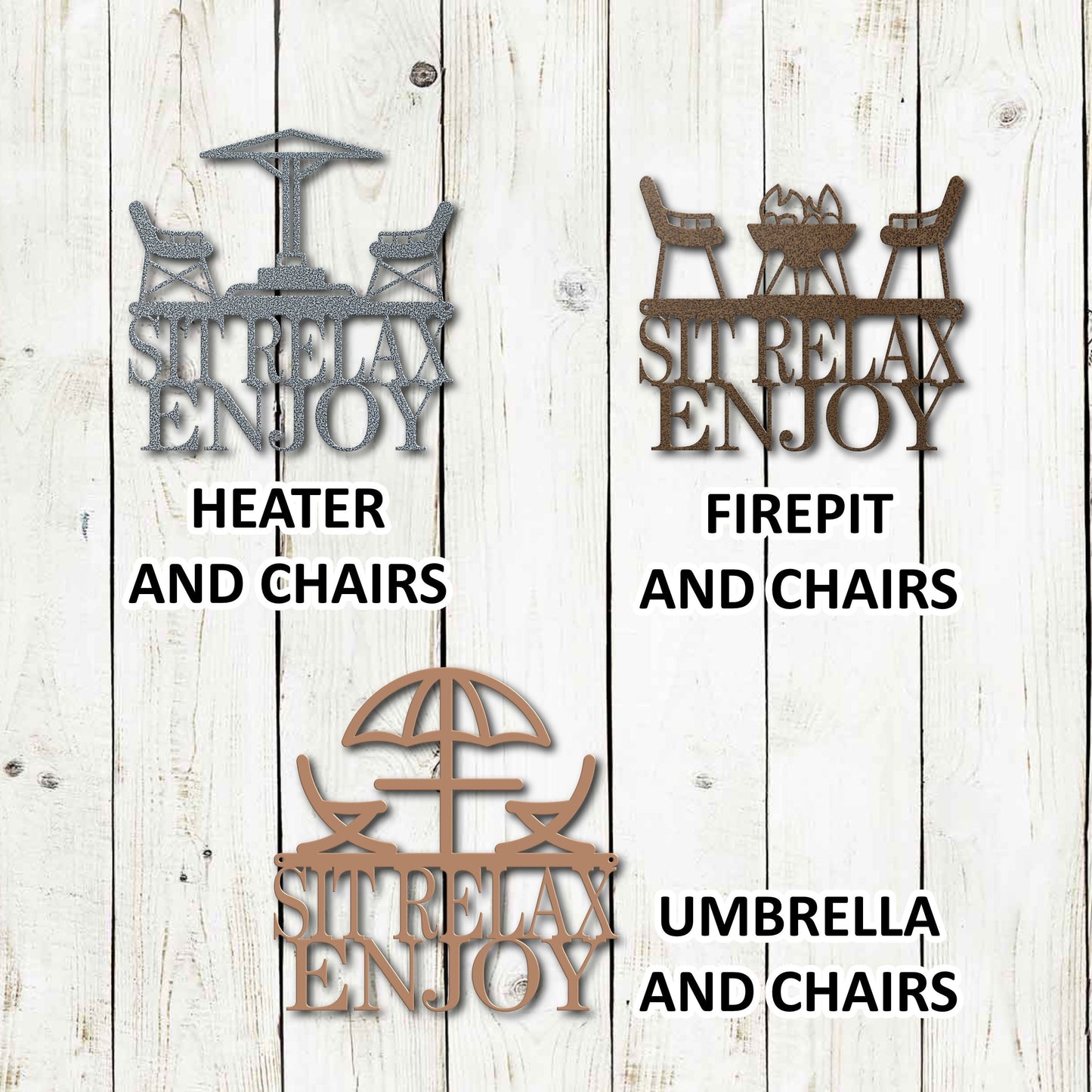 Lewis Design Co Sit, Relax, Enjoy Metal Wall Sign, Porch Decor, Patio Wall Art, Wall Decoration, Wall Decor