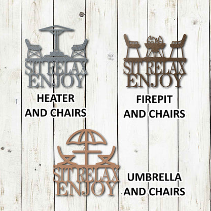 Lewis Design Co Sit, Relax, Enjoy Metal Wall Sign, Porch Decor, Patio Wall Art, Wall Decoration, Wall Decor
