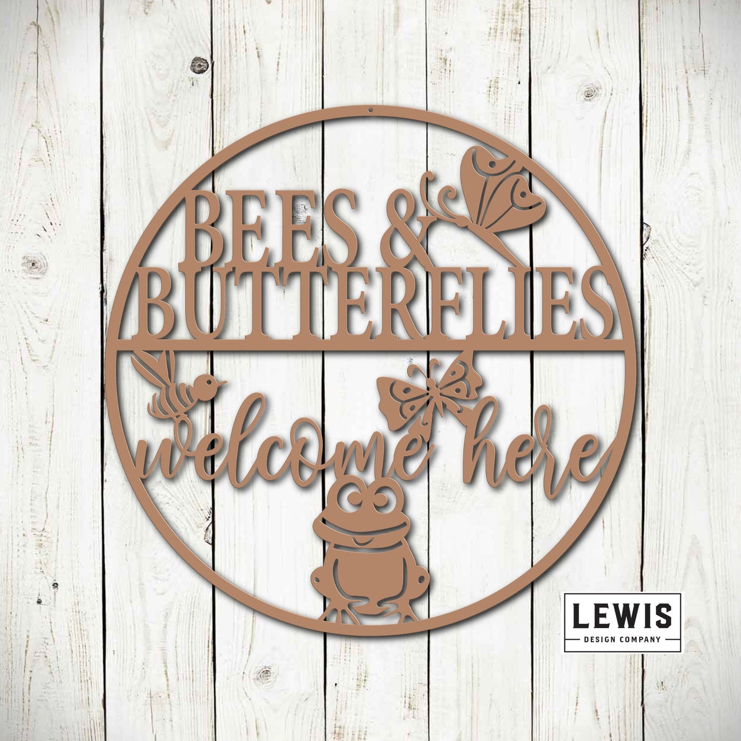 Lewis Design Co Bees and Butterflies Welcome Here Metal Garden Sign