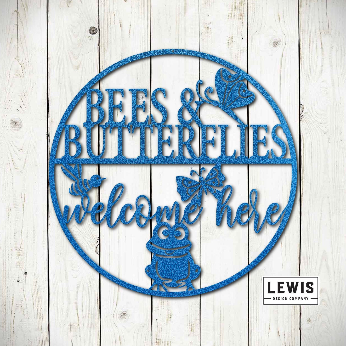 Lewis Design Co Bees and Butterflies Welcome Here Metal Garden Sign