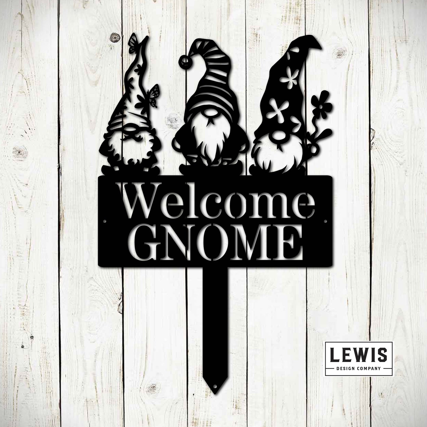 Lewis Design Co Welcome Gnome Metal Stake Sign