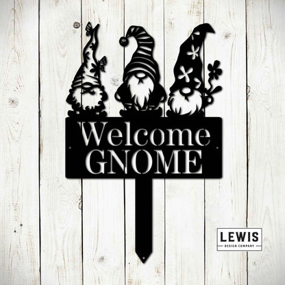 Lewis Design Co Welcome Gnome Metal Stake Sign