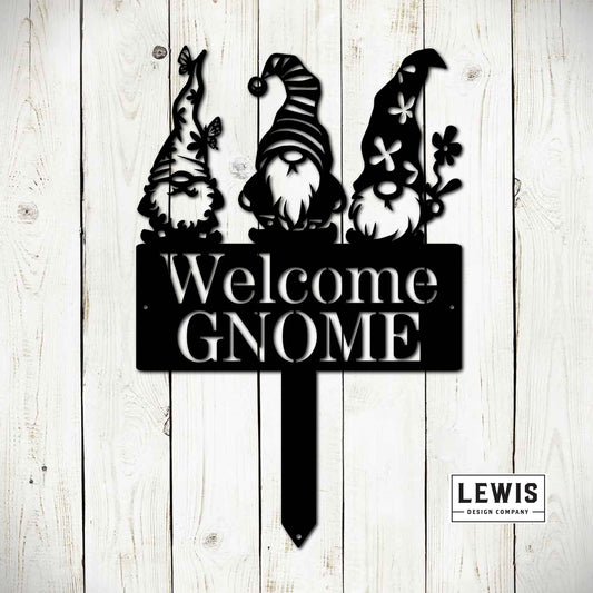 Lewis Design Co Welcome Gnome Metal Stake Sign