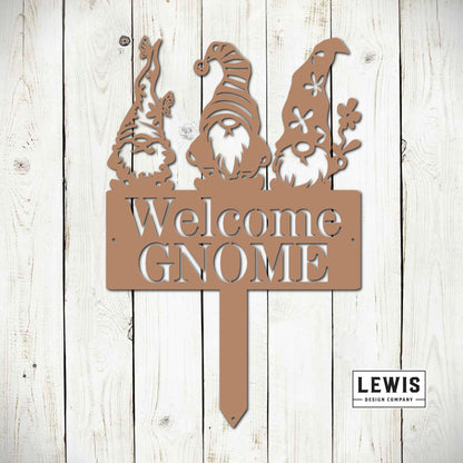 Lewis Design Co Welcome Gnome Metal Stake Sign