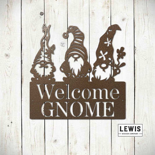 Lewis Design Co Welcome Gnome Metal Sign, Garden Decoration, Wall Decoration, Patio Decoration, Outdoor Living Space, Gnome Garden