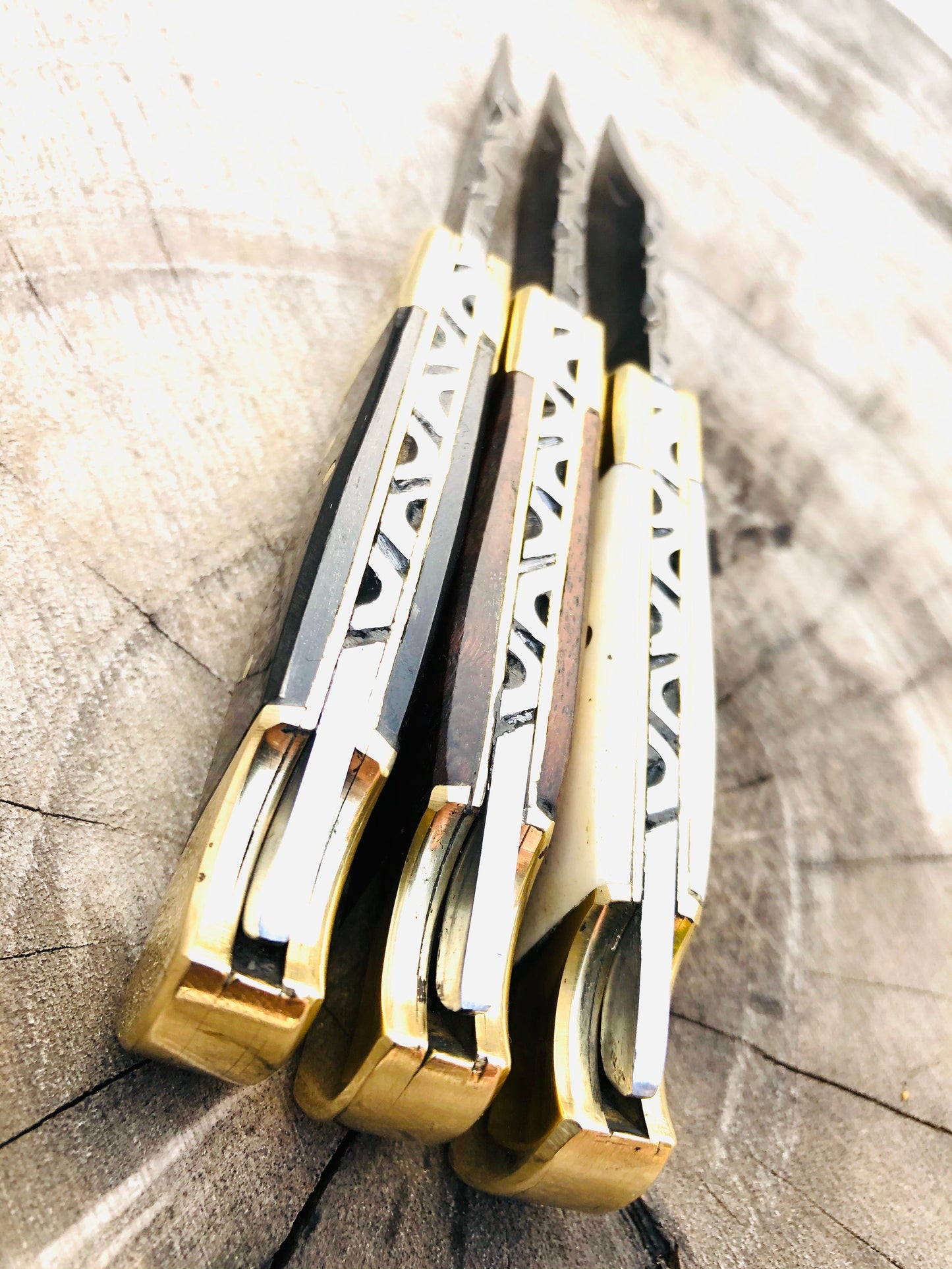 KBS Knives Deal Of 3 Premium Damascus Steel Folding Pocket Knife Set - Exquisite Utility Knives with Buffalo Horn,Bone and Rosewood Handles