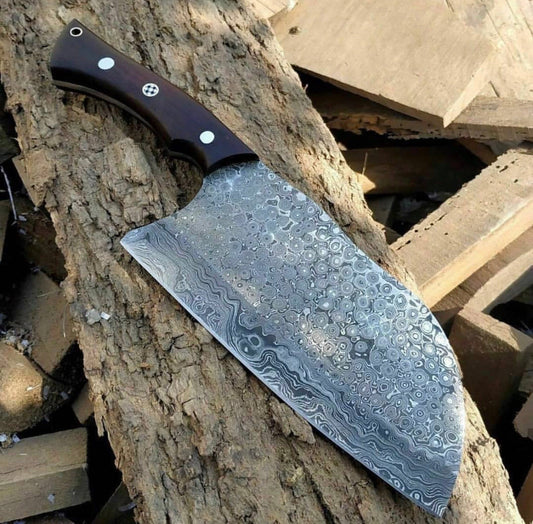 KBS Knives Raindrop Damascus Cleaver Knife