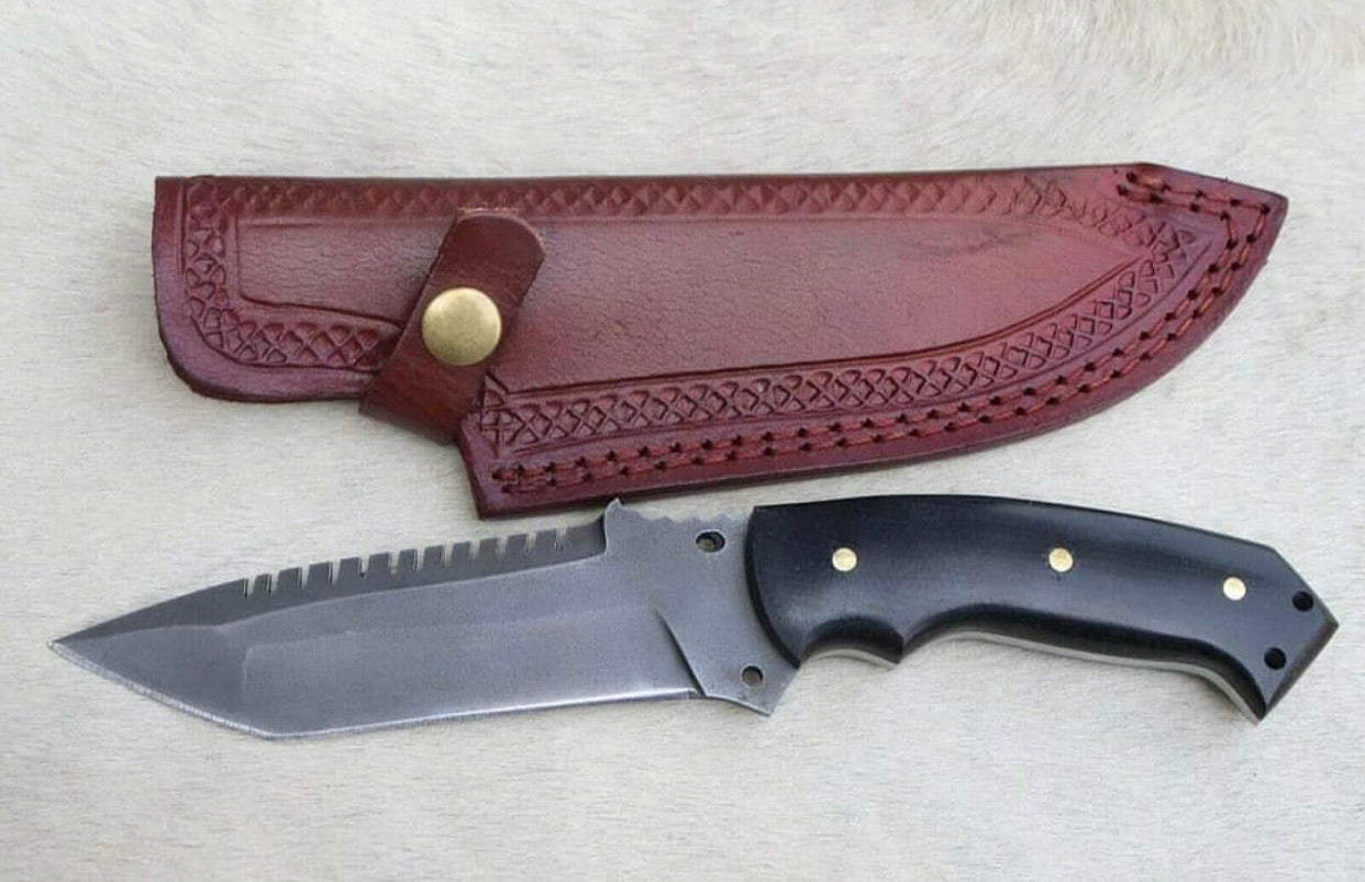 KBS Knives Handcrafted Custom D2 Steel Tanto Blade Survival Knife with Black Micarta Handle - 10 Inch Overall Length