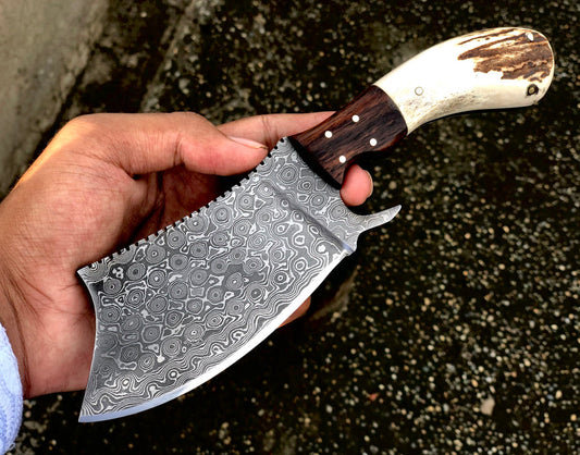 KBS Knives Cleaver Knife With Raindrop Damascus Steel