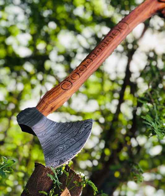 KBS Knives Custom Hammer Forged Damascus Steel Axe