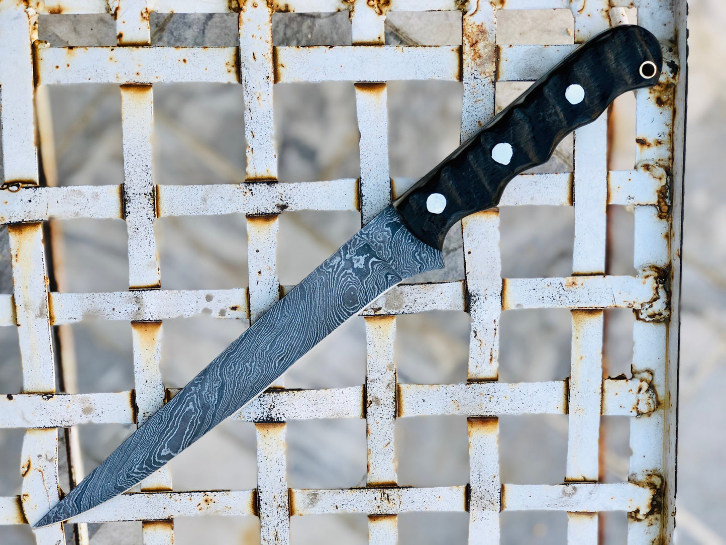 KBS Knives Damascus Steel Handmade Fillet Boning Knife with Sheep Horn Handle, 13 Inches with Leather Sheath by KBS Knives Store