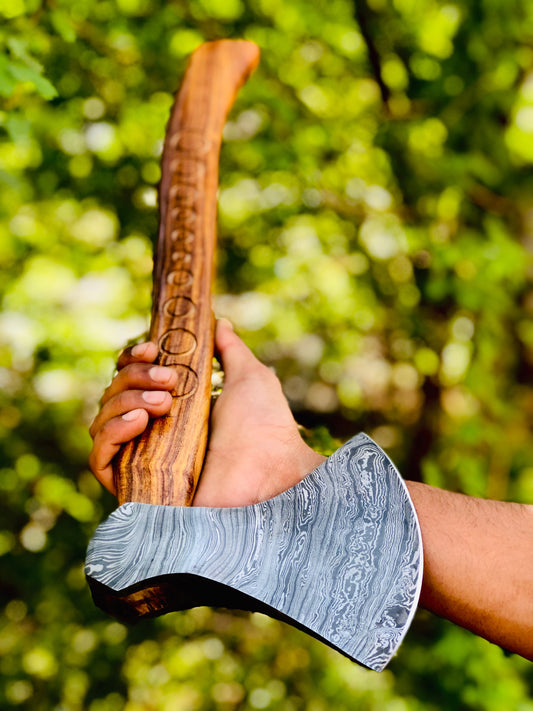 KBS Knives Custom Hammer Forged Damascus Steel Axe