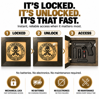 Bellewood Designs - Second Amendment Hidden Gun Safe, 2nd Amendment Skull Concealment Shelf