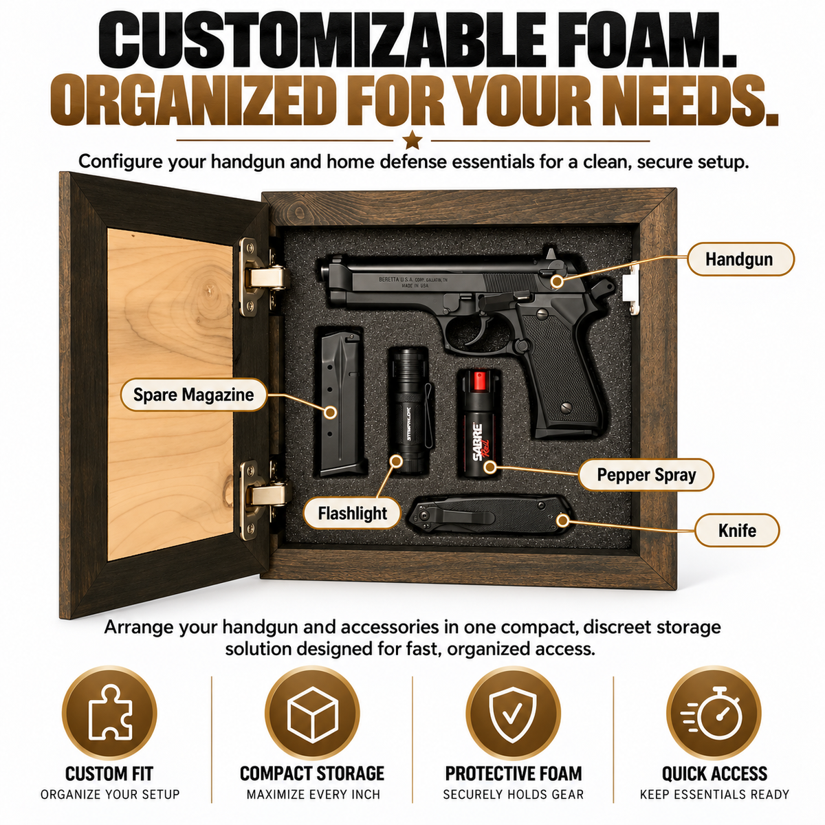 Bellewood Designs - Second Amendment Hidden Gun Safe, 2nd Amendment Skull Concealment Shelf