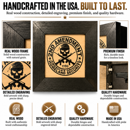 Bellewood Designs - Second Amendment Hidden Gun Safe, 2nd Amendment Skull Concealment Shelf
