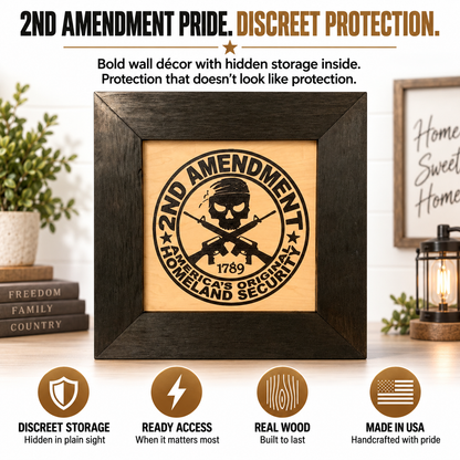 Bellewood Designs - Second Amendment Hidden Gun Safe, 2nd Amendment Skull Concealment Shelf