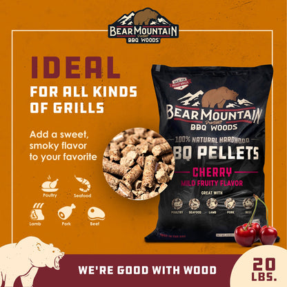 Bear Mountain BBQ Premium All-Natural Hardwood Cherry BBQ Smoker Pellets, 20 lbs